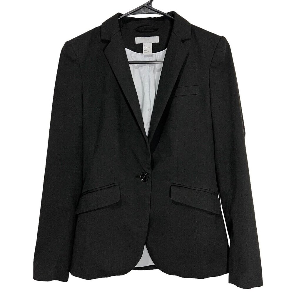 H&M Blazer Size 4 Womens Black Single Button Closure Long Sleeve Jacket